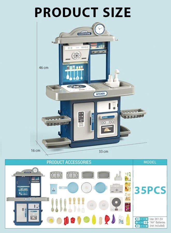 Poxvalzor 35pcs Kitchen kitchen toys,Kitchen Toys Set Cooking Stove with Realistic Sounds and Lights, Simulation Play Sink with Running Water,Play Kitchen Accessories for Toddlers, Pots and Pans Set, Play Foods Toys for Boys Girls 3-6 Years Up - Image 2